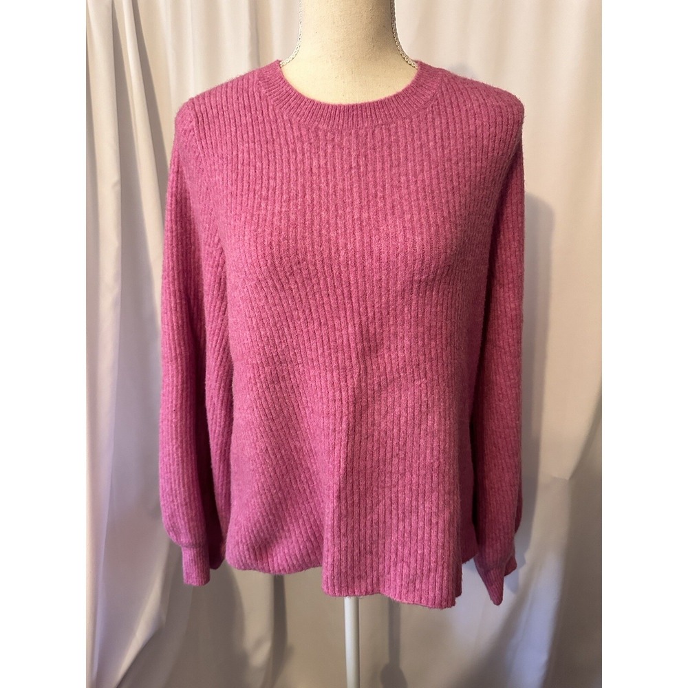 J Crew Sweater Womens Size XL Pink Crew Neck Wool Blend Stretch Ribbed Soft